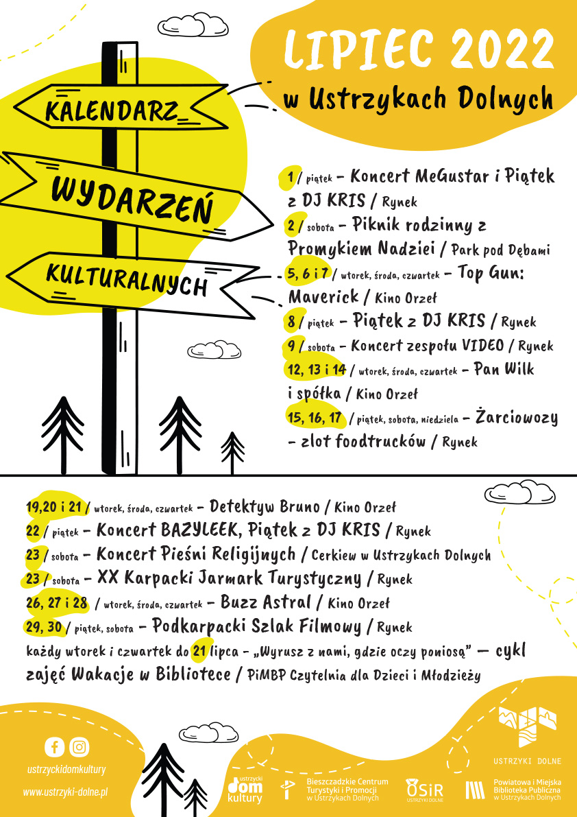 Kalendarz wydarzeń kulturalnych - LIPIEC 2022 W USTRZYKACH DOLNYCH